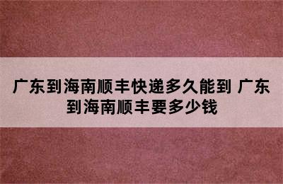 广东到海南顺丰快递多久能到 广东到海南顺丰要多少钱